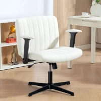 HOMCOM Criss Cross Chair with Flip-up Armrests, Wide Office Chair with Adjustable Height, Tilting, No Wheels, Beige(m-1)