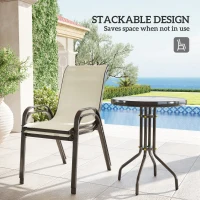Outsunny 3 Pieces Bistro Set, Small Patio Furniture Set with Stackable Mesh Chairs, Glass Table for Garden, Balcony, Beige(m-5)