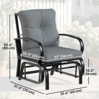 Outsunny Patio Glider, Outdoor Glider Chair with Cushions, Steel Frame, Curved Armrests, Light Grey(m-3)