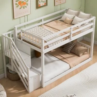 Space-Saving Bunk Bed with Low-Profile Design and Built-In Storage, Sturdy Tiered Beds for Kids, 95" L x 41.5" W x 50" H, White(m-5)