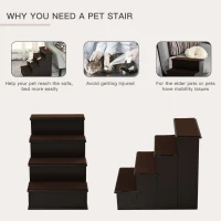 PawHut 4 Levels Wooden Dog Steps Pet Stairs for High Bed, Cat Ladder for Bed Couch with Non-Slip Carpet, Dark Coffee(m-5)