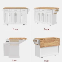 Rolling Kitchen Island with 3 Drawers and Adjustable Shelves, Stylish Kitchen Cart for Kitchen or Dining Area, 54'' L x 29.5'' W x 36'' H, White(m-7)