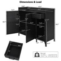 Outdoor Wicker Storage Cabinet with 3-Tier Adjustable Shelves, Stylish Bar Table for Garden, 47.5'' L x 16'' W x 39.5'' H, Black Brown(m-3)