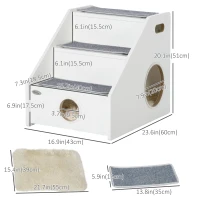 PawHut Pet Stairs for Miniature Dogs Hidden House, Cat Steps for Couch High Bed Sofa, Portable Puppy Stairs for Climbing with Handles, Non-Slip Carpet, Side Holes for Entry, White(m-3)