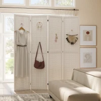 HOMCOM 5.6 Ft. Tall 4-Panel Room Divider, Pegboard Panel Folding Privacy Screen, Partition Wall Divider for Bedroom, White(m-8)