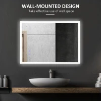 kleankin 28" x 20" LED Bathroom Mirror, Anti Fog Wall-Mounted Mirror with 3 Temperature Colors, Memory Function, Plug-in(m-4)