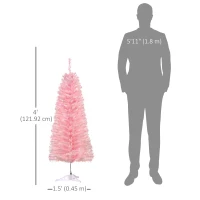HOMCOM 4FT Artificial Christmas Tree Holiday Xmas Holiday Pencil Tree Decoration with Automatic Open for Home Party, Pink(m-3)