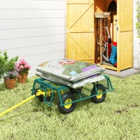 Outsunny Garden Cart, Utility Wagon Cart with Removable Sides, Convert into Flatbed, 10" Wheels, 180° Rotating Handle, Green(m-7)