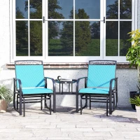 Outsunny Outdoor Glider Chairs with Coffee Table, Patio 2-Seat Rocking Chair Swing with Breathable Sling for Backyard, Blue(m-9)