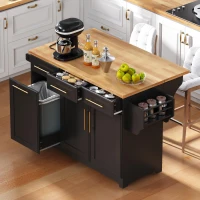 Rolling Kitchen Island with Drop-Leaf Rubberwood Top, Versatile Storage Cart for Contemporary Homes, 59.5'' L x 29.5'' W x 35.5'' H, Black(m-11)