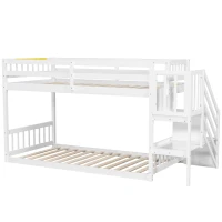 Space-Saving Bunk Bed with Low-Profile Design and Built-In Storage, Sturdy Tiered Beds for Kids, 95" L x 41.5" W x 50" H, White(m-10)