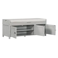 Rustic Storage Bench with Removable Linen-Blend Cushion, Functional Entryway Bench for Living Room, 43.5" L x 16" W x 18" H, Gray Wash(m-15)