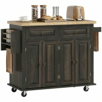 HOMCOM 44" Mobile Kitchen Island Table, Kitchen Island Cart on Wheels with Storage Cabinets, 2 Drawers, Brown(m-11)
