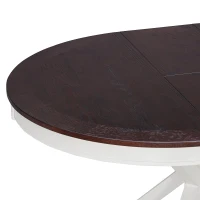 Extendable Dining Table Set with 4 Upholstered Chairs, Stylish Kitchen Table Set with Oak Veneer Top, 54" L x 42" W x 30" H, Off White+Walnut(m-11)