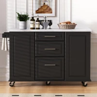 Versatile Kitchen Island with 2-Tier Pull-Out Organizer & 5 Casters, Rolling Kitchen Cart with Drop Leaf, 50.5'' L x 26.5'' W x 35.5'' H, Black(m-10)