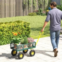 Outsunny Garden Cart, Utility Wagon Cart with Removable Sides, Convert into Flatbed, 10" Wheels, 180° Rotating Handle, Green(m-8)
