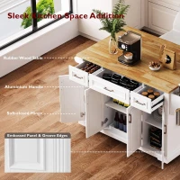 Rolling Kitchen Island with 3 Drawers and Adjustable Shelves, Stylish Kitchen Cart for Kitchen or Dining Area, 54'' L x 29.5'' W x 36'' H, White(m-4)