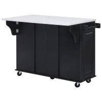 Versatile Kitchen Island with 2-Tier Pull-Out Organizer & 5 Casters, Rolling Kitchen Cart with Drop Leaf, 50.5'' L x 26.5'' W x 35.5'' H, Black(m-15)