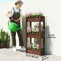 Outsunny 3-Tier Wooden Raised Garden Bed with Legs, 23.6" x 9.8" x 47.2" Elevated Planter Box with Drainage Holes and Bed Liner(m-3)