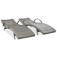 Set of 2 Outdoor Wicker Chaise Lounge with Adjustable Backrest, Ergonomic Recliners with Pull-Out Side Table, 80'' L x 27'' W x 36'' H, Grey(m-14)