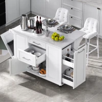 Rolling Kitchen Island with 2‑Tier Pull-Out Organizer, Versatile Storage Cabinet for Open-Plan Kitchens, 50.5'' L x 26.5'' W x 35.5'' H, White(m-1)