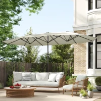 Outsunny 173" Double-Sided Sun Umbrella Garden Parasol Patio Sun Shade Outdoor with LED Solar Light, Cream White(m-9)