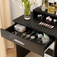 HOMCOM Vanity Desk with Mirror, Makeup Vanity w/ Drawer, Open Compartment and Shelves, Cabinet, Adjustable Shelves for Bedroom(m-10)