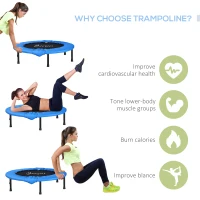 Soozier Φ38" Mini Fitness Trampoline Home Gym Yoga Exercise Rebounder Indoor Outdoor Jumper with Safety Pad, Blue and Black(m-5)