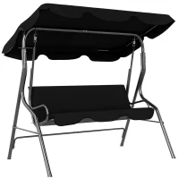 Outsunny Outdoor Porch Swing with Adjustable Canopy, 3-Seater Patio Swing Chair with Cushion, Black(m-11)