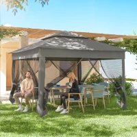 Outsunny 11' x 11' Pop Up Canopy 2-Tier Soft Top Shelter Event Tent w/ Netting Carry Bag for Patio Backyard Garden, Dark Grey(m-9)