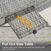 Set of 2 Outdoor Wicker Chaise Lounge with Adjustable Backrest, Ergonomic Recliners with Pull-Out Side Table, 80'' L x 27'' W x 36'' H, Grey(m-7)