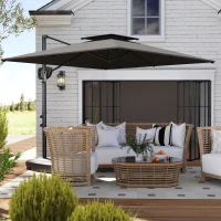 Outsunny Square Cantilever Patio Umbrella, Double Top Patio Hanging Offset Umbrella with Crank & Tilt, 8' x 9', Dark Grey(m-1)