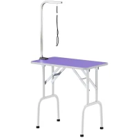 PawHut Foldable Pet Grooming Table for Dogs Cats with Adjustable Arm, Non-slip Surface, Purple(m-2)