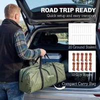 Outsunny Camping Tent Waterproof Camping Tent with Two Room for 3-4 Person Waterproof, Green(m-10)