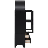 Arched Kitchen Pantry Cabinet with 2 Soft-Close Drawers, Modern Farmhouse Hutch for Living Areas, 30'' L x 15.5'' W x 71'' H, Black(m-15)