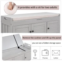 Rustic Storage Bench with Removable Linen-Blend Cushion, Functional Entryway Bench for Living Room, 43.5" L x 16" W x 18" H, Gray Wash(m-6)