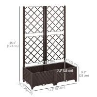 Outsunny Raised Garden Bed with Trellis, Plastic Raised Flower Bed with Drainage Holes and Drain Plugs(m-3)