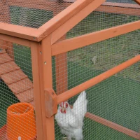 PawHut 96.5" Chicken Coop Wooden Hen House Poultry Cage Pen Portable with Wheels and Nesting Box, Chicken Cage for Backyard Outdoor, Natural(m-10)