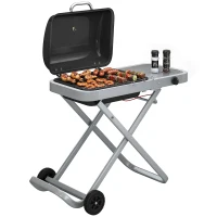 Outsunny Portable Propane Gas BBQ Grill with Foldable Cart, Wheels, 9500 BTU Gas Barbecue Grill with Piezo Ignition Burner, Black(m-11)