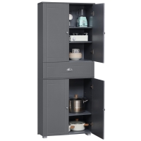 HOMCOM Tall Storage Cabinet, 72" Freestanding Kitchen Pantry Cabinet with 4 Doors, Drawer and Adjustable Shelves, Gray