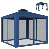 Outsunny 9.6' x 9.6' Patio Gazebo Outdoor Pavilion 2 Tire Roof Canopy Shelter Garden, Steel Frame w/ Mosquito Netting, Dark Blue(m-2)