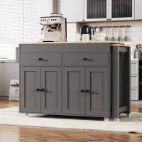 Space-Saving Kitchen Cart with 27" Extendable Dining Table, Rolling Kitchen Island with Ample Storage, 74.5'' L x 19.5'' W x 36'' H, Grey(m-10)