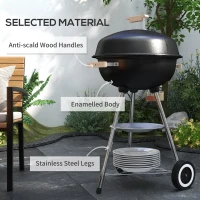 Outsunny Portable Charcoal BBQ Grill, Steel Outdoor Camp Picnic Cooker with Lid, Air Vents, Wheels and Storage Shelf, Black(m-6)