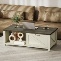 HOMCOM Farmhouse Coffee Table with Drawer, Open Storage Shelf for Living Room, Dining Room, Office, Distressed White(m-8)
