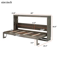 Twin-Size Murphy Bed with LED Light and Foldaway Cabinet, Space-Saving Wall Bed with Desk Conversion, 83" L x 45.5" W x 47" H, Brown(m-3)
