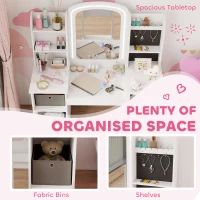 Qaba Kids Vanity Table and Chair, Toddler Dressing Table and Chair Set with Lighted Mirror for Little Girls, White(m-6)