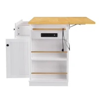 Modern White Kitchen Island Set with 2 Bar Stools, Versatile Kitchen Cart Set with Drop-Leaf Counter, 53" L x 29.5" W x 36.5" H, White(m-14)