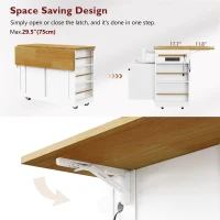 Generous Kitchen Island with 2 Deep Drawers and Drop Leaf, Rolling Storage Cart with Adjustable Shelves, 48'' L x 29.5'' W x 36.5'' H, White(m-8)