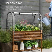 Outsunny Raised Garden Bed with Cover, Metal Elevated Planter Box with Bottom Shelf and Liner, Dark Brown Wood Effect(m-7)