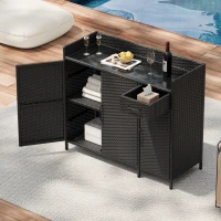 Outdoor Wicker Storage Cabinet with 3-Tier Adjustable Shelves, Stylish Bar Table for Garden, 47.5'' L x 16'' W x 39.5'' H, Black Brown(m-1)